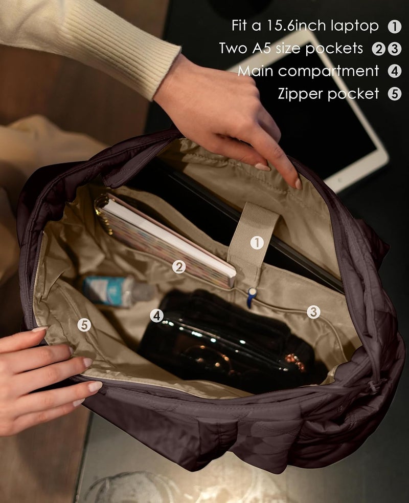 Uselike Tote Bag for Women, Lightweight Puffer Tote Work Bags with Compartments for Travel, Quilted Shoulder Bag with Zipper - Image 3